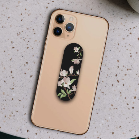 LoveCases White Cherry Blossom Black Phone Loop and Stand