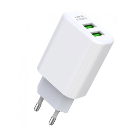 XO Design 12W White 2 USB-A Port Wall Charger & USB Lightning Cable - EU Travel Plug