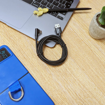 Olixar Black 1.5m USB-C Right-Angled Braided Charge and Sync Cable - For MacBook Air 15" 2023
