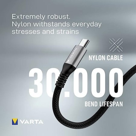 Varta 100W Black USB-C to USB-C Charge & Sync 2m Cable