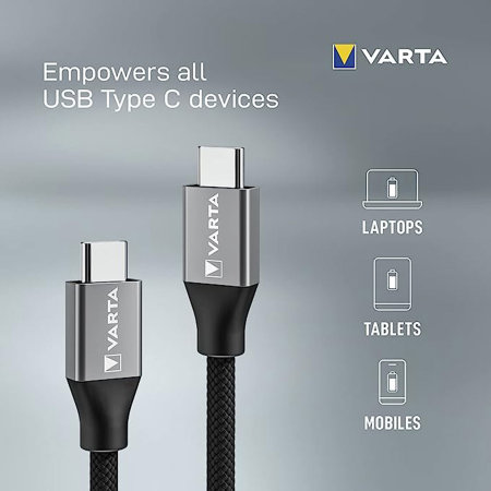 Varta 100W Black USB-C to USB-C Charge & Sync 2m Cable