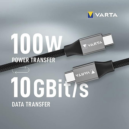 Varta 100W Black USB-C to USB-C Charge & Sync 2m Cable