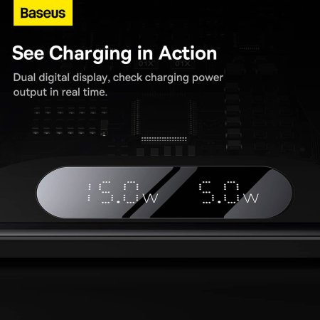 Baseus 20W Black Digital LED Display Dual Wireless Charger Pad - For Nothing Phone (1)