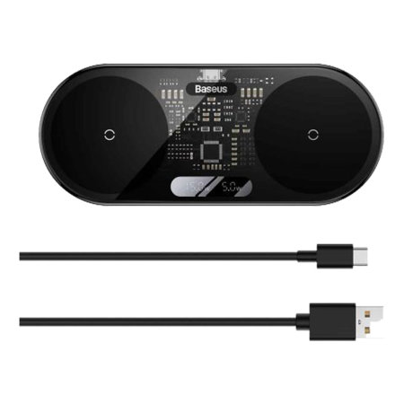 Baseus 20W Black Digital LED Display Dual Wireless Charger Pad - For Nothing Phone (1)
