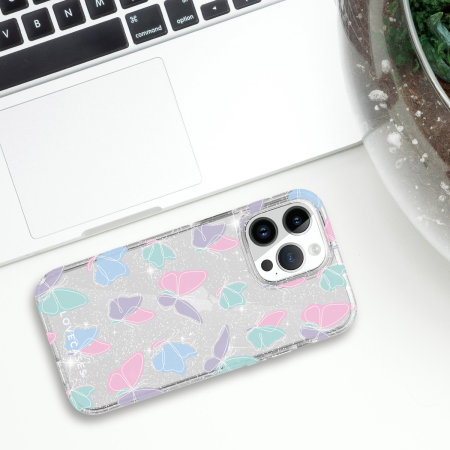 Lovecases Pastel Butterflies Glitter Case - For iPhone 15 Pro