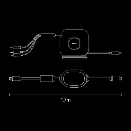 Câble rétractable Baseus USB-C 3 en 1 - USB-C 100W - Micro USB 10W -  Lightning 20W - Zwart