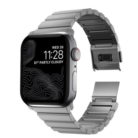 Nomad Silver Titanium Metal Links - Apple 9 Series Watch 45mm Band For