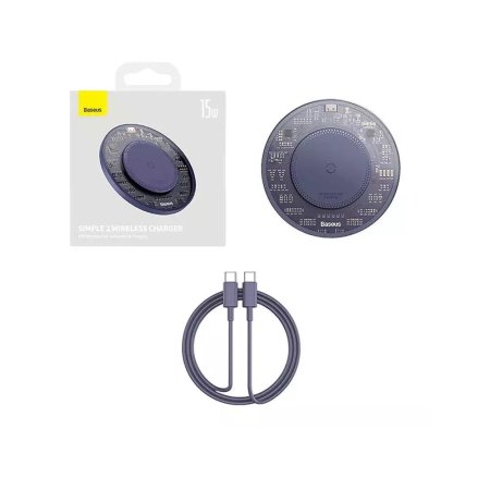 Baseus Purple Transparent 15W Wireless Charger Pad & USB-C Cable