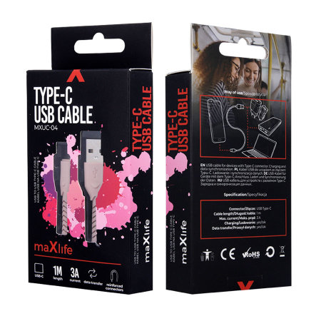 Maxlife 15W Pink 1m USB to USB-C Charge & Sync Cable