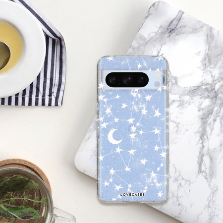 Lovecases White Stars & Moons Glitter Case - For iPhone 15 Pro