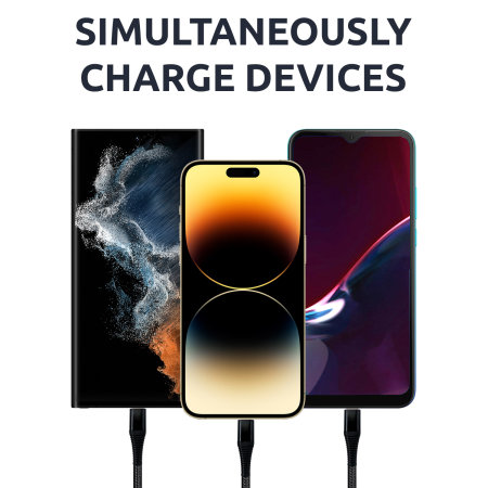 Olixar 3-in-1 USB-C to USB-C, Lightning & Micro USB Braided Tough Cable - For iPhone 15