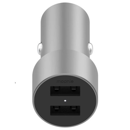Mophie 24W Dual USB-A Port Silver Car Charger
