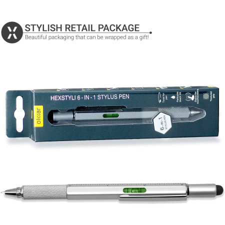 Olixar Two Pack Black & Silver HexStyli 6-in-1 Multi-Tool Pens With Stylus