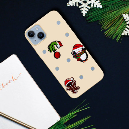 LoveCases Beige Silicone Case Christmas Jibbitz For iPhone 14