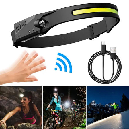 Rechargeable 1200mAh Black LED Head Torch with Motion Sensor
