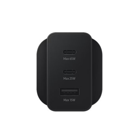 Official Samsung Black Trio UK Plug with 1 USB-A and 2 USB-C Ports - For Samsung Galaxy S23 FE