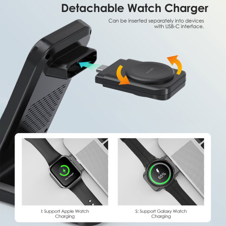 Choetech 15W 3 in 1 Wireless Charger Stand with Detachable Reversible Smartwatch Charger