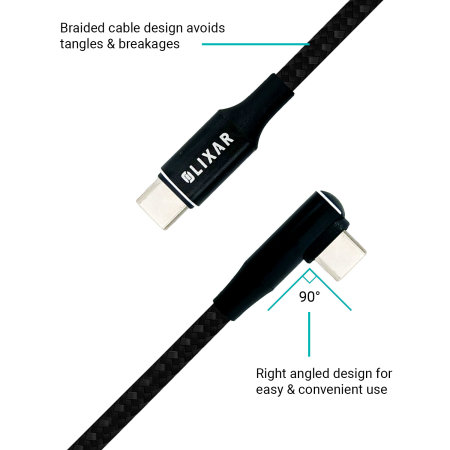 Olixar 1.5m L Shaped USB-C to C Right Angled Braided Charge and Sync Cable - For Samsung Galaxy S23 FE