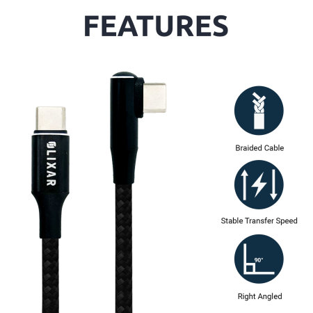 Olixar 1.5m L Shaped USB-C to C Right Angled Braided Charge and Sync Cable - For Samsung Galaxy S23 FE
