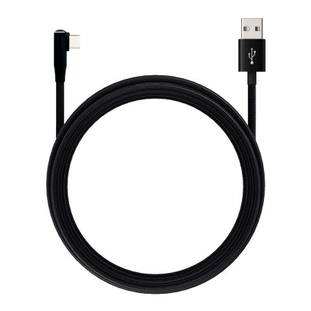 Olixar Black 1.5m USB-A to USB-C Right-Angled Braided Charge and Sync Cable - For Samsung Galaxy S23 FE