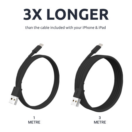 Olixar Black 3m USB-A to USB-C Charge & Sync Cable - For Samsung Galaxy S23 FE