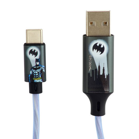 Lazerbuilt Official Batman 1.2m Light Up USB-A to USB-C Charge & Sync Cable