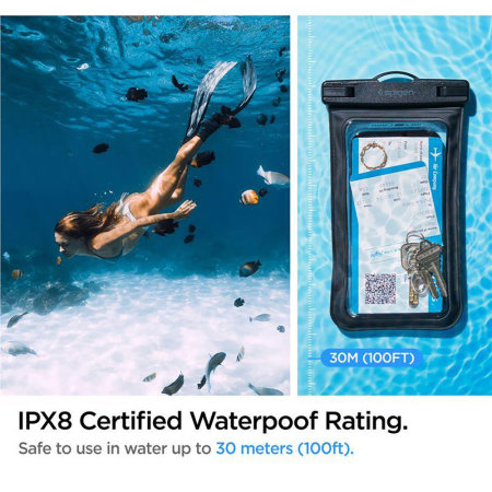 Spigen Two Pack Universal Waterproof Phone Pouches with Lanyard - Black