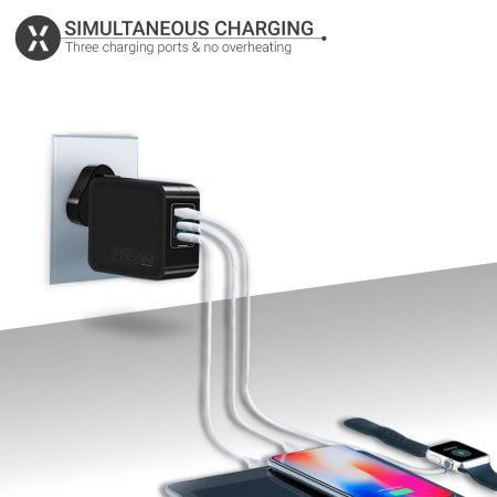 Olixar 65W GaN USB-A & Dual USB-C Super Fast PD Mains Charger With Braided USB-C Cable - For Samsung Galaxy S24 Plus