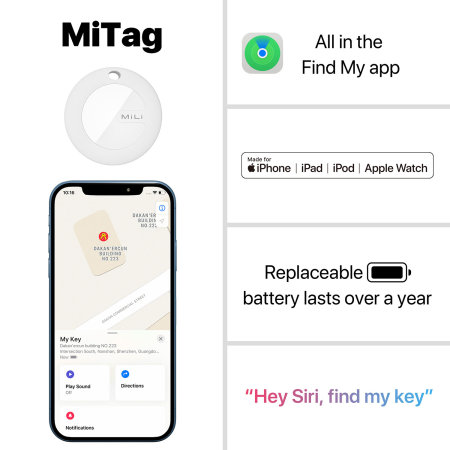 MiLi MiTag iOS GPS Tracker & Black Leather Keyring Case - 3 pack