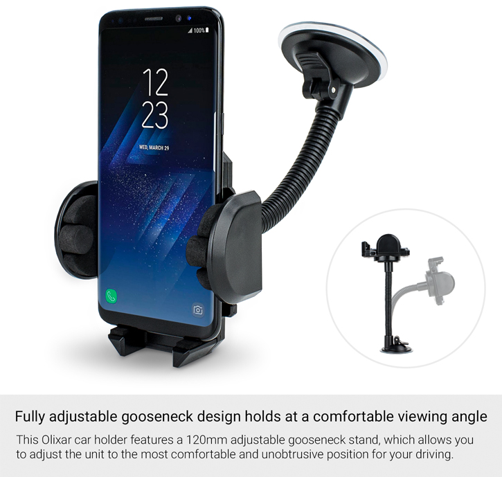 Olixar Phone Holder for Car, Mount to Windscreen or Dashboard - Car Phone  Holder with Flexible Long Arm - Universal Fit for all iPhone, Samsung &  More