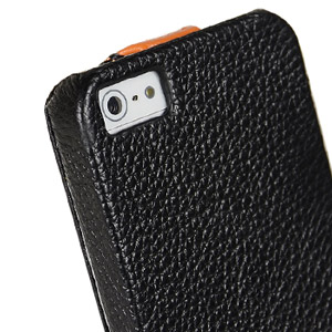 Melkco Leather Flip Case for iPhone 5 - Orange / Black