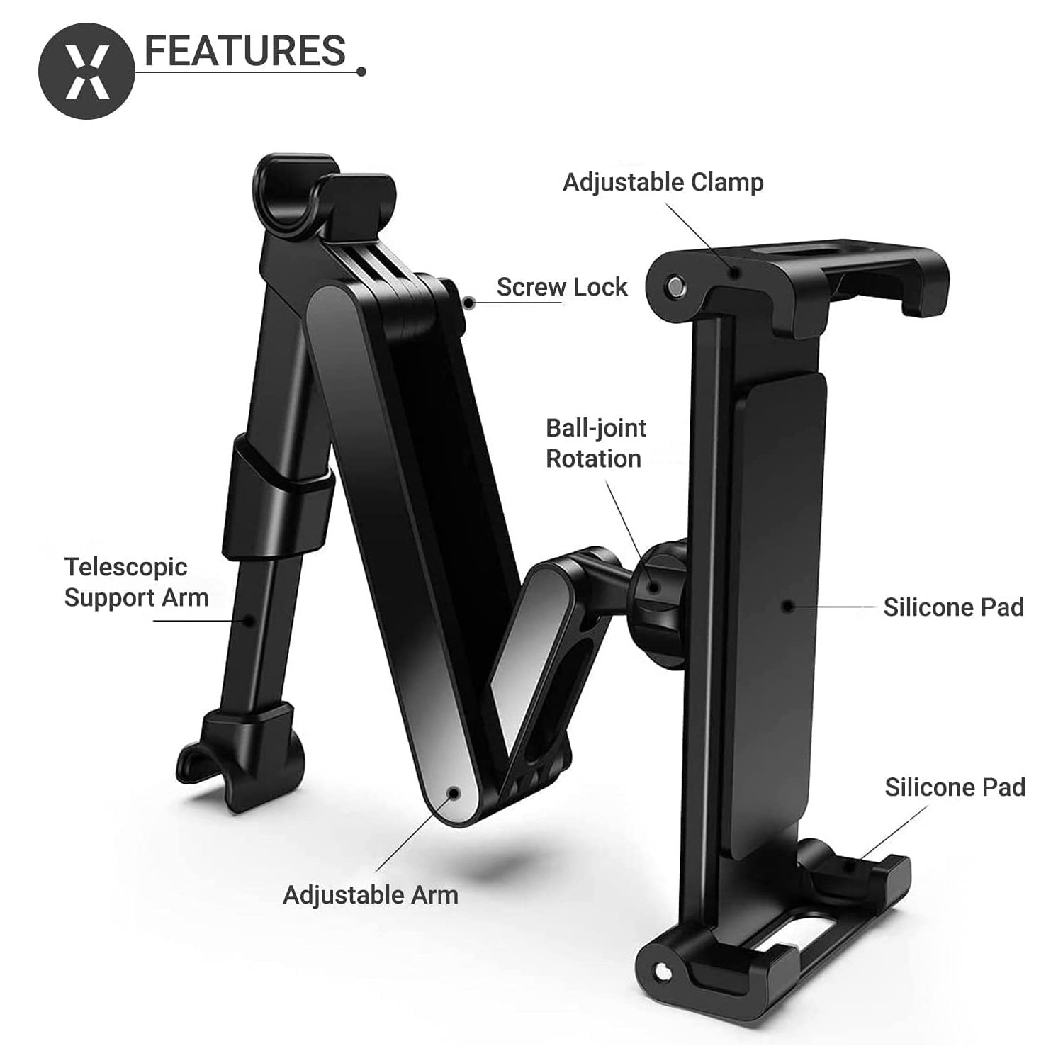 Olixar Headrest Mount clamp and ball joint Features