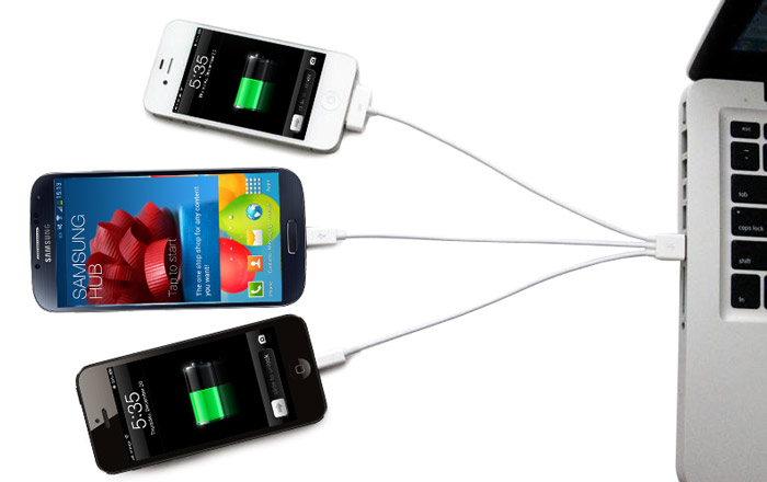 Câble de charge et synchronisation 4 en 1 (Appareils Apple, Galaxy Tab, Micro USB) - Noir