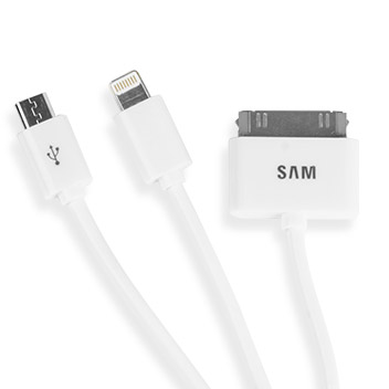Câble de charge et synchronisation 4 en 1 (Apple et Micro USB) - Blanc