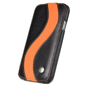 Melkco Leather Flip Case For Samsung Galaxy S4 - Black / Orange