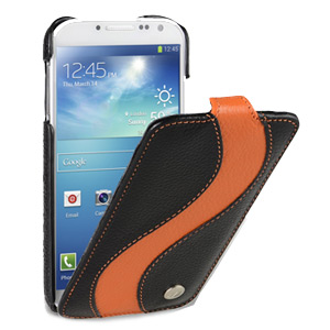 Melkco Leather Flip Case For Samsung Galaxy S4 - Black / Orange