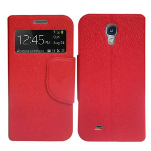 Leather Style Sneak Peak Flip Case for Samsung Galaxy S4 - Red