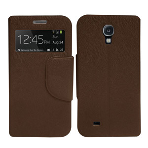Leather Style Sneak Peak Flip Case for Samsung Galaxy S4 - Brown