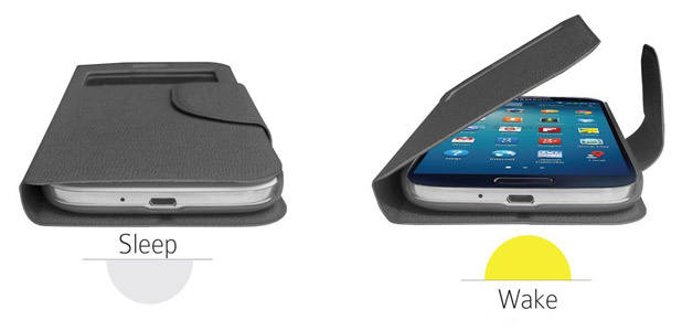 Leather Style Sneak Peak Flip Case for Samsung Galaxy S4 - Grey