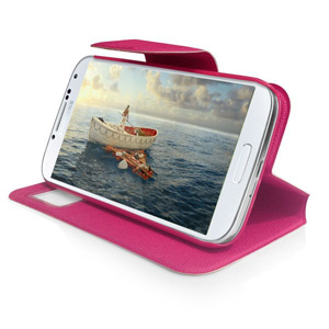 Leather Style Sneak Peak Flip Case for Samsung Galaxy S4 - Pink