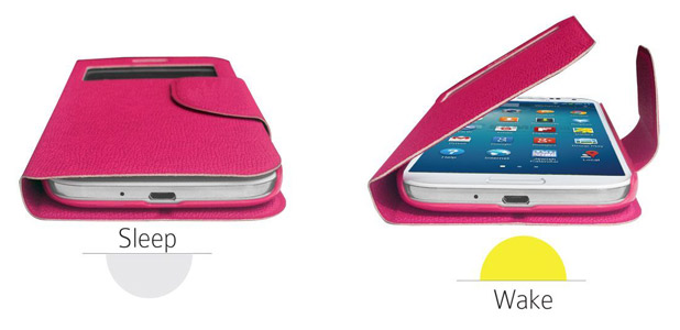 Leather Style Sneak Peak Flip Case for Samsung Galaxy S4 - Pink