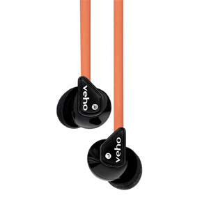 Ecouteurs isolant Veho 360 avec câble Flat Flex anti-nœuds - Orange