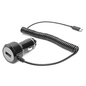 High Power Lightning Car Charger with Extra USB Port - Black