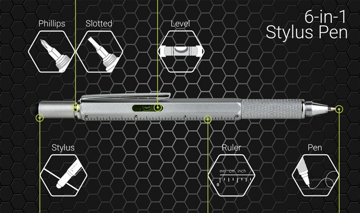 Olixar HexStyli 6-in-1 Stylus Pen - Zilver