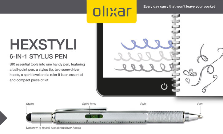 Olixar HexStyli 6-in-1 Stylus Pen - Silver