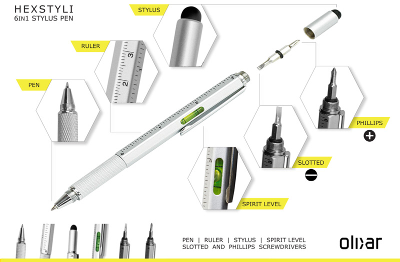 Olixar HexStyli 6-in-1 Stylus Pen - Silver