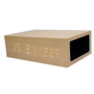 Qi-Tone Alarm Clock Bluetooth Speaker - Light Wood