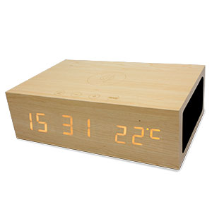 Qi-Tone Alarm Clock Bluetooth Speaker - Light Wood