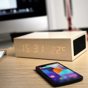 Qi-Tone Alarm Clock Bluetooth Speaker - Light Wood