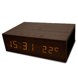 Qi-Tone Alarm Clock Bluetooth Speaker - Dark Wood